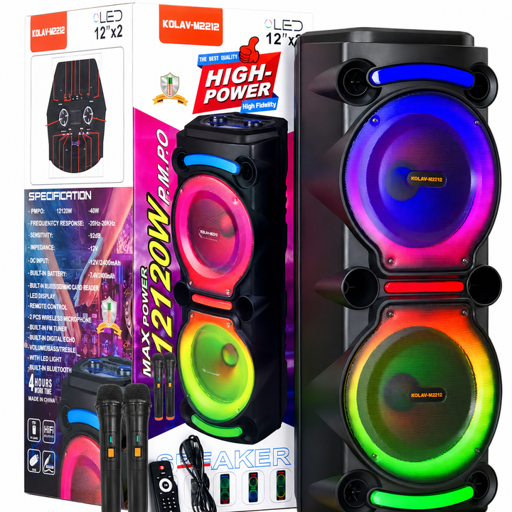 Boxă Portabilă Karaoke Sing-e ZQS8212, 40W, 2 x 12", Microfon Wireless Inclus, Bluetooth, LED RGB, Acumulator 3600mAh, Telecomandă