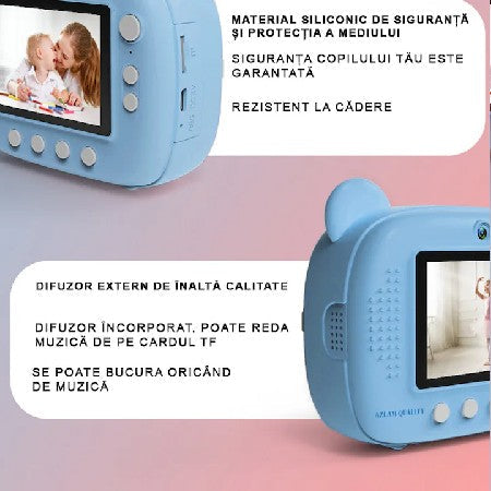 Aparat de Fotografiat AT PERFORMANCE® pentru Copii - Functie Imprimare, Ecran IPS 2,4 inch, Selfie, Video 1080P, Jocuri, Difuzor, Rame Personalizate, Baterie 1200 mAh, Cadou Perfect pentru Crăciun sau Zi de Naștere - Roz