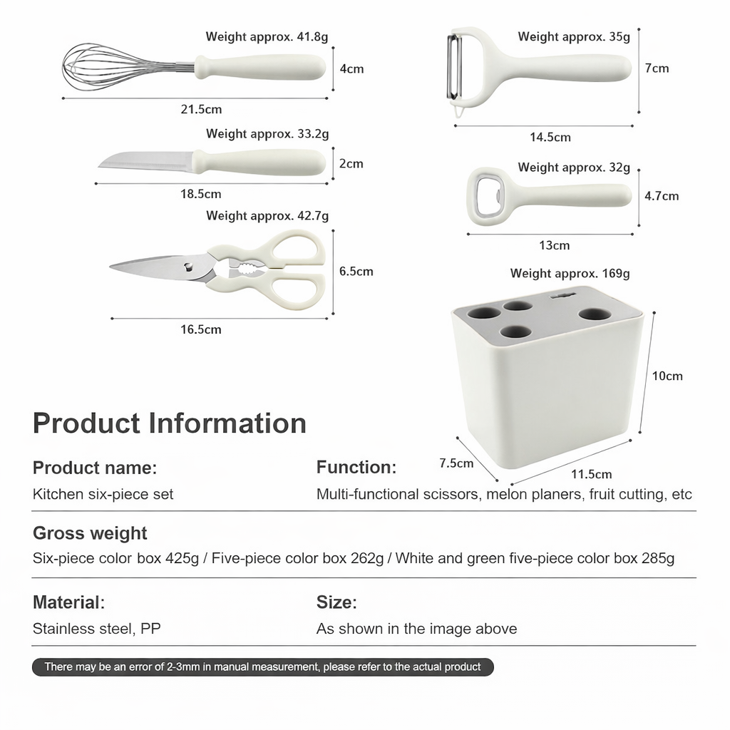 Set ustensile bucătărie 5+1 piese cu suport – Multifuncțional, inox