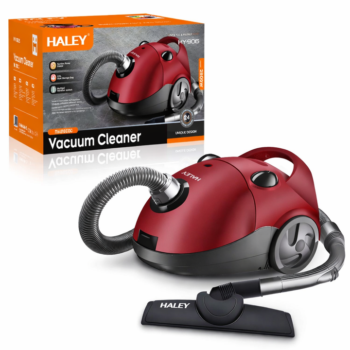 Aspirator cu Sac HALEY® HY-906, 2800W, Putere Aspirare 500W, Sistem Filtrare Multiplă, Capacitate Sac 2.0L, Roșu