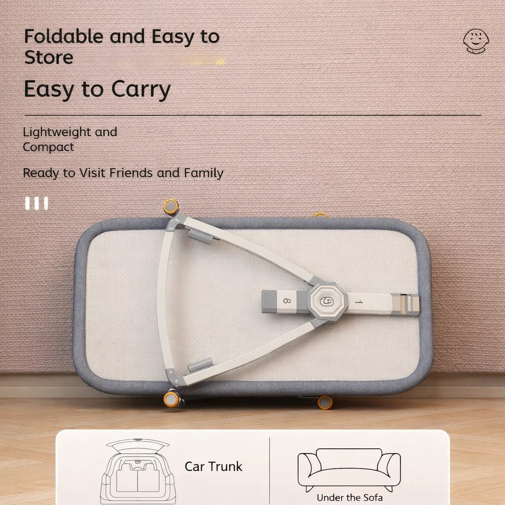 Pat portabil pentru bebeluși KIDOO® 3 în 1 cu saltea confortabilă, înălțime reglabilă, roți și pliere ușoară – ideal pentru nou-născuți, gri