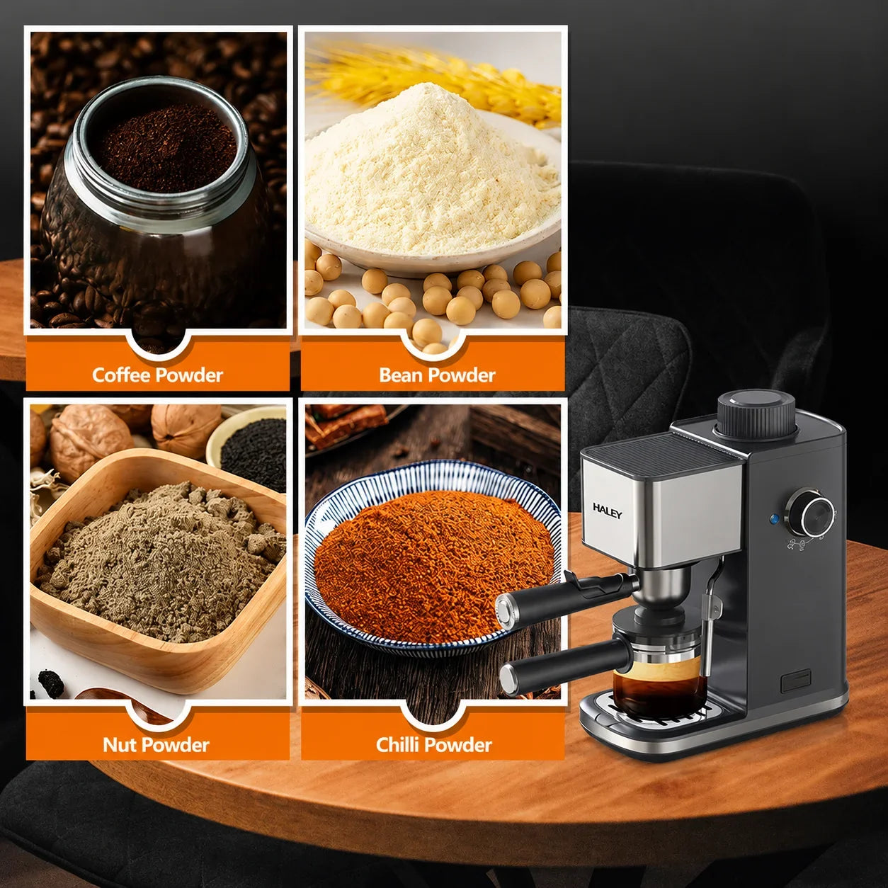 Espressor de Cafea HALEY HY-2822, 1500W, 5 Bar, Rezervor 350 ml, Sistem Spumare Lapte, Filtru Inox, Carafă din Sticlă Borosilicată