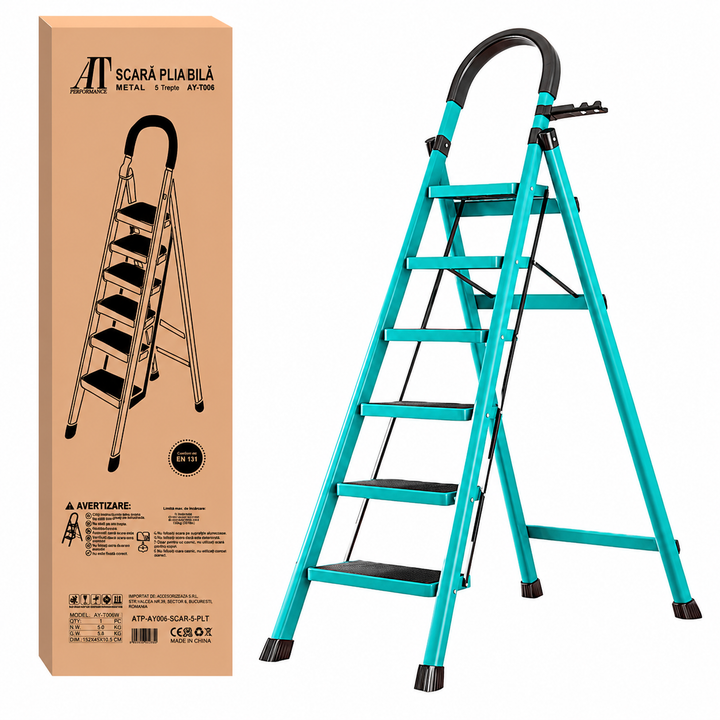 Scară Pliabilă Metalică AT PERFORMANCE® 6 Trepte, Antiderapantă, 150 Kg, Structură Solida 2.8 cm