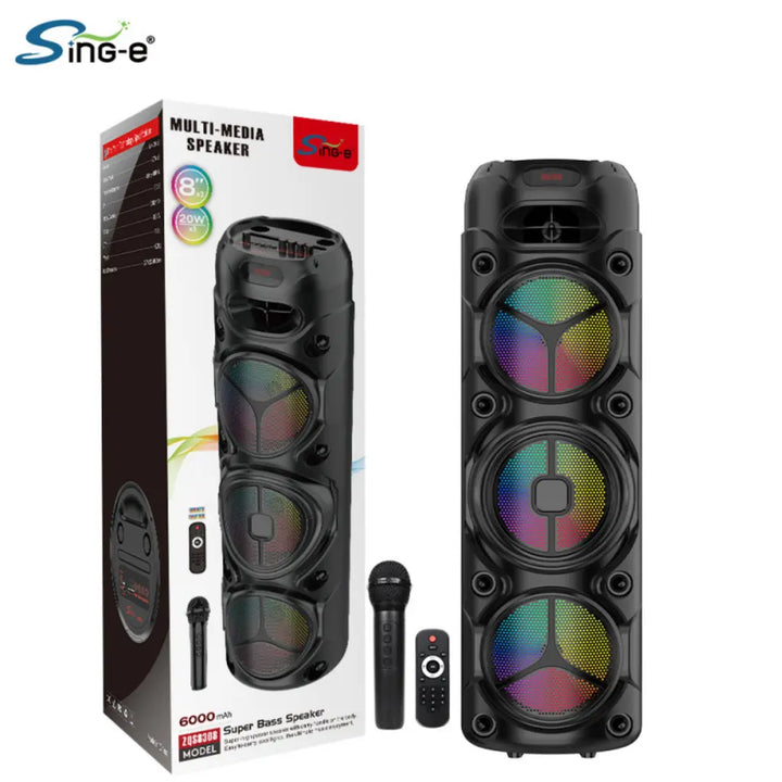 Boxă Portabilă Bluetooth Sing-e ZQS8308 400W PMPO, Acumulator 6000mAh, Microfon Wireless Inclus, RGB LED, TWS, FM Radio, USB, TF Card, Telecomandă, Karaoke
