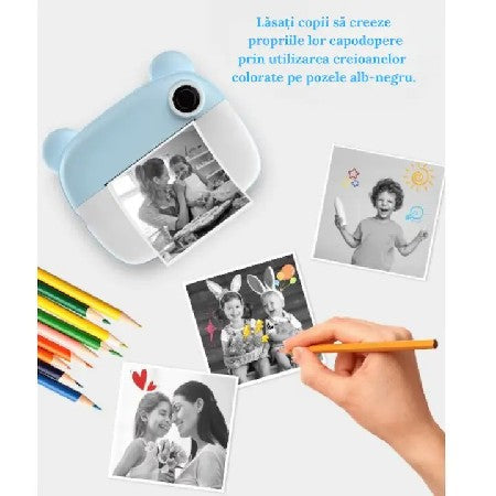 Aparat de Fotografiat AT PERFORMANCE® pentru Copii - Functie Imprimare, Ecran IPS 2,4 inch, Selfie, Video 1080P, Jocuri, Difuzor, Rame Personalizate, Baterie 1200 mAh, Cadou Perfect pentru Crăciun sau Zi de Naștere - Roz