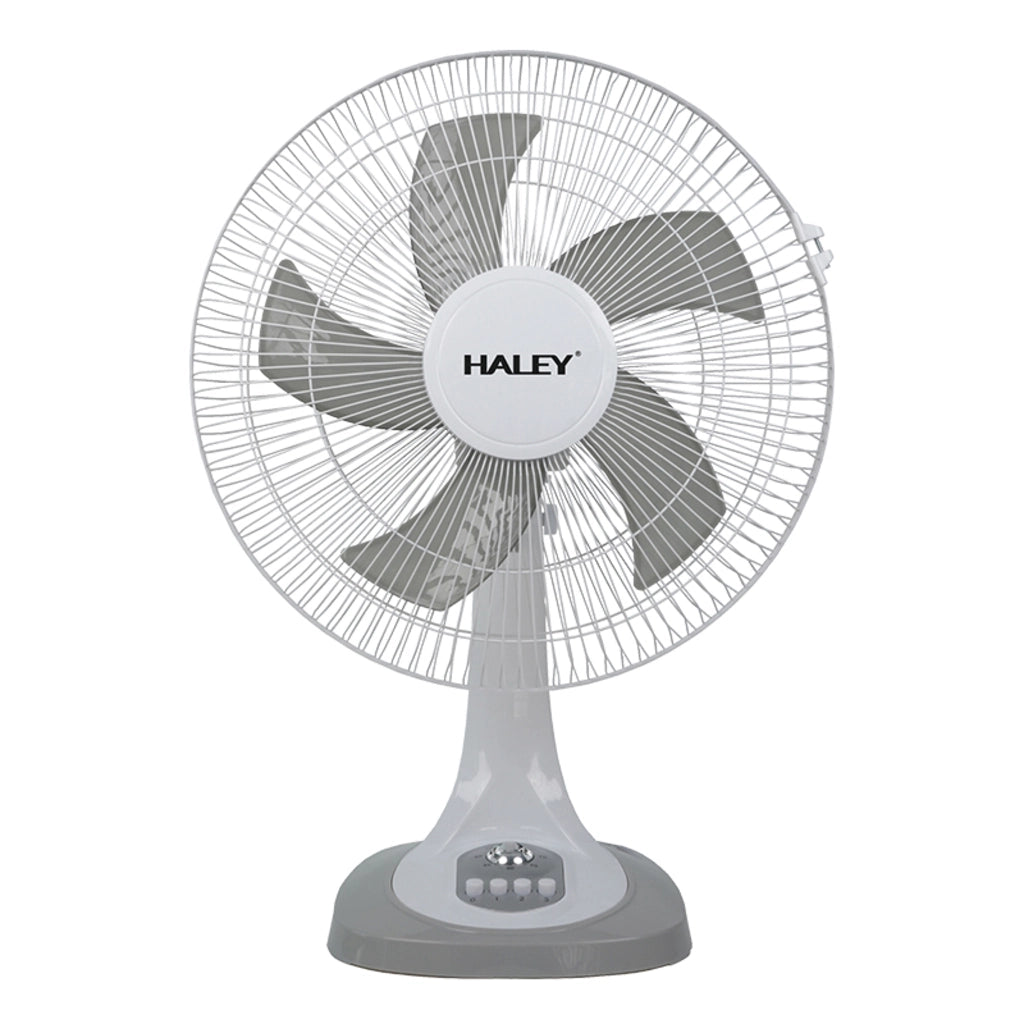 Ventilator de Masă HALEY HY-6018, 16 Inch, 5 Pale, 3 Trepte de Viteză, Oscilație Orizontală, Motor Puternic și Silențios, Alb