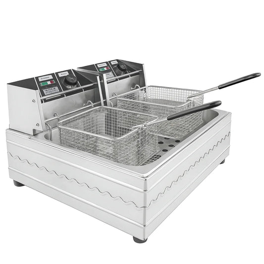 Friteuză Electrică Profesională Dublă AT Performance AT-82, 12L (2×6L, 5000W, Inox)
