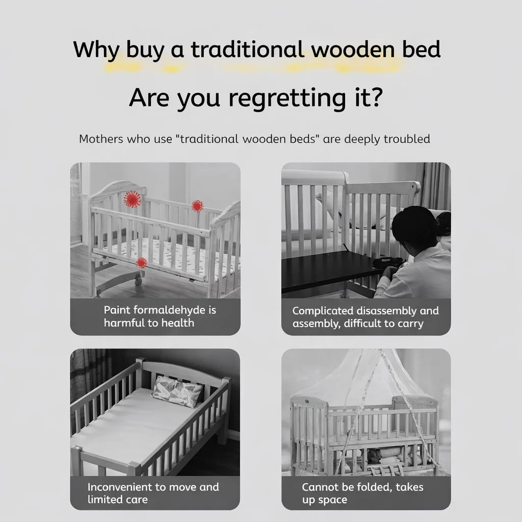 Pat portabil pentru bebeluși KIDOO® 3 în 1 cu saltea confortabilă, înălțime reglabilă, roți și pliere ușoară – ideal pentru nou-născuți, gri