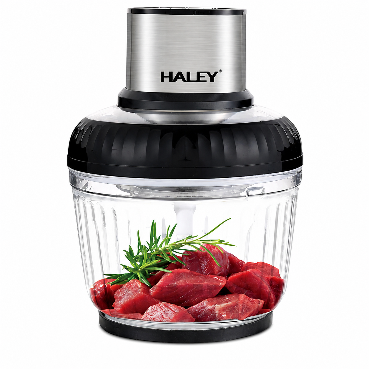 Tocător Electric Haley HY-1249, 500W, 2 Recipiente 2.5L + 0.5L, 3 Viteze, 4 + 6 Lame, Sticlă Borosilicată