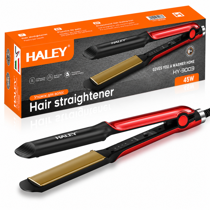 Placă de Îndreptat Părul HALEY® HY-3003, 45W, 4 Trepte de Temperatură 160-220°C, Încălzire Rapidă, Indicator LED