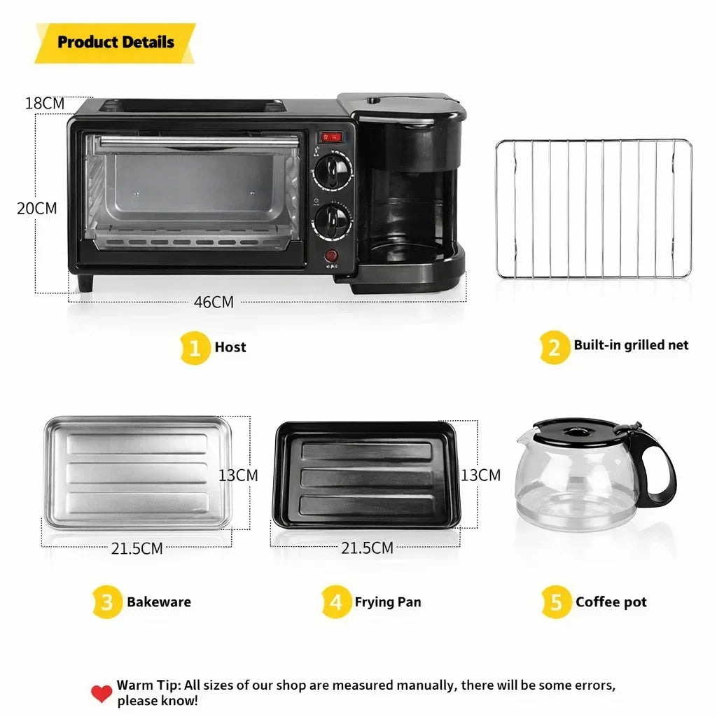 Cuptor Electric 3 în 1 cu Cafetieră Integrată, Grill și Timer – 2000W