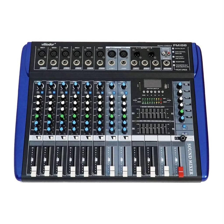 Mixer Audio Profesional AT PERFORMANCE® PM188, 8 Canale, USB, Egalizator Grafic 7 Benzi, Digital Delay