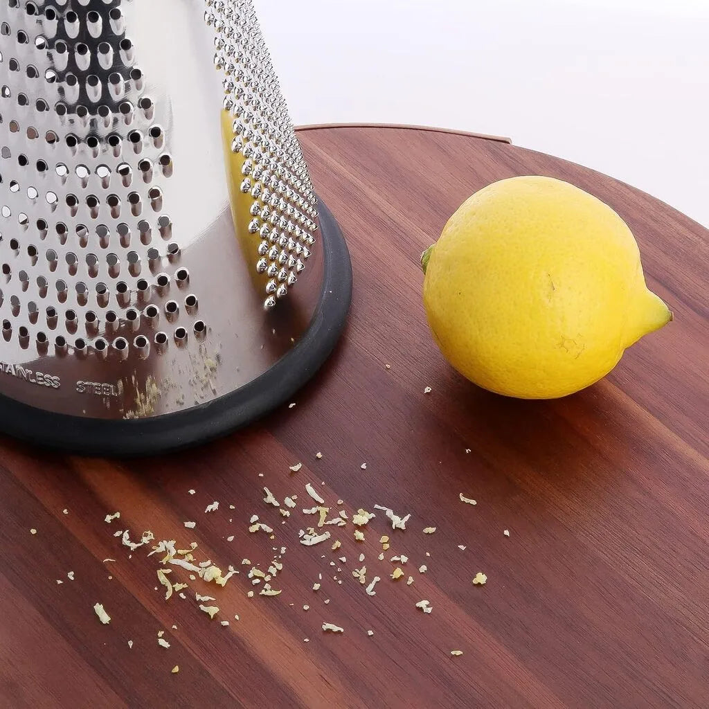 Razatoare Conica Multifunctionala din Inox cu Maner din Lemn – 3 Functii, pentru Branza Parmezan, Legume si Fructe, Baza Anti-Alunecare