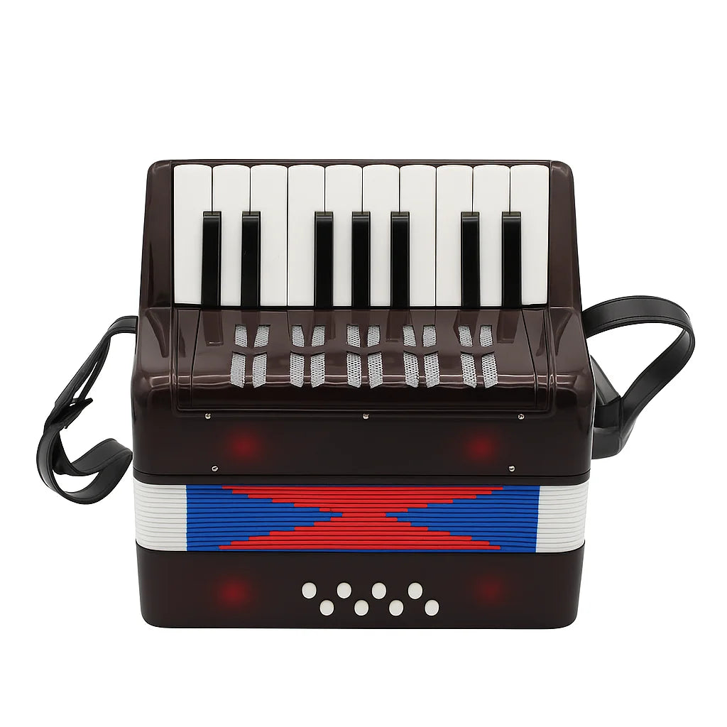 Mini Acordeon AT PERFORMANCE®, cu 17 clape si 8 butoane de bass, de jucarie, Albastru sidef.