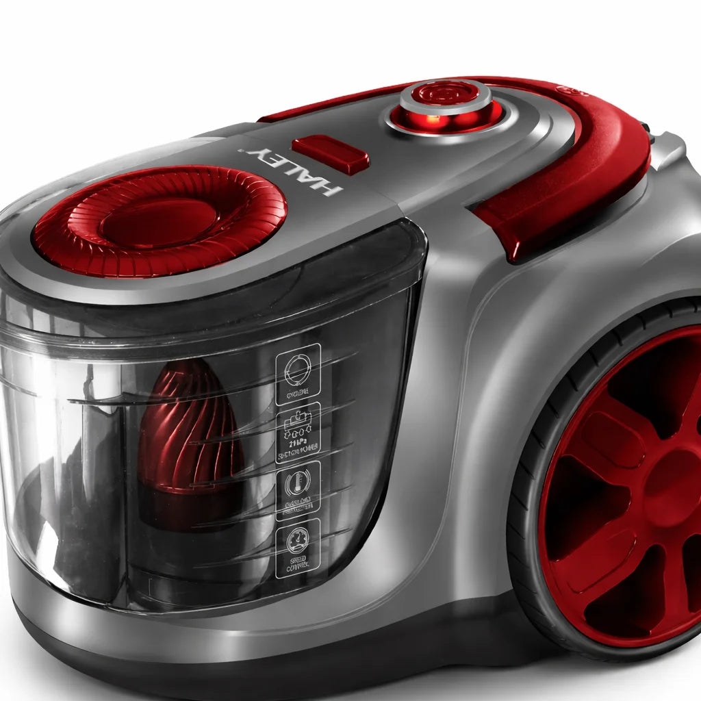 Aspirator fără sac HALEY 2L,1200W, Aspirator de praf Aspirator puternic cu fir, de calitate, cu ciclon, Rosu/Gri