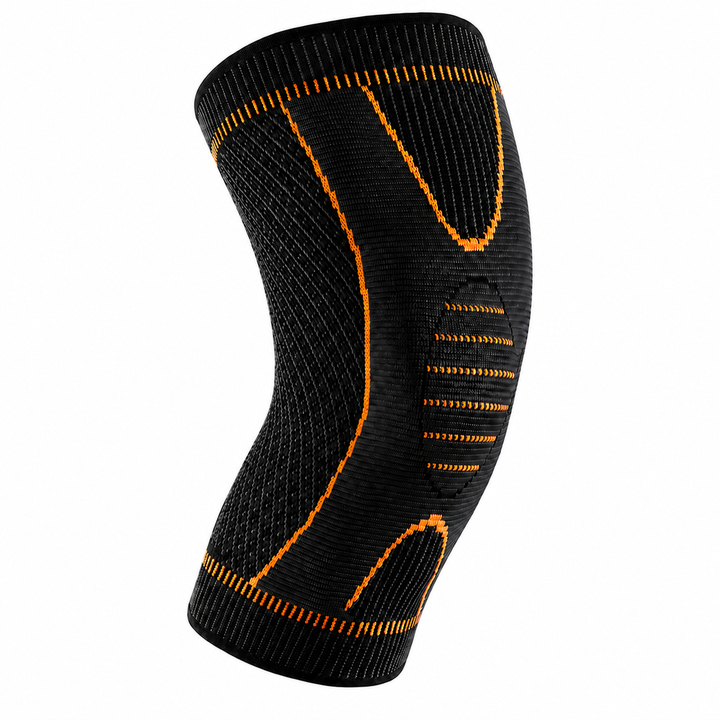 Genunchieră Elastică AT PERFORMANCE®, cu Fibre de Cupru, Compresie 360°, Suport pentru Genunchi, Respirabilă, Negru-Portocaliu