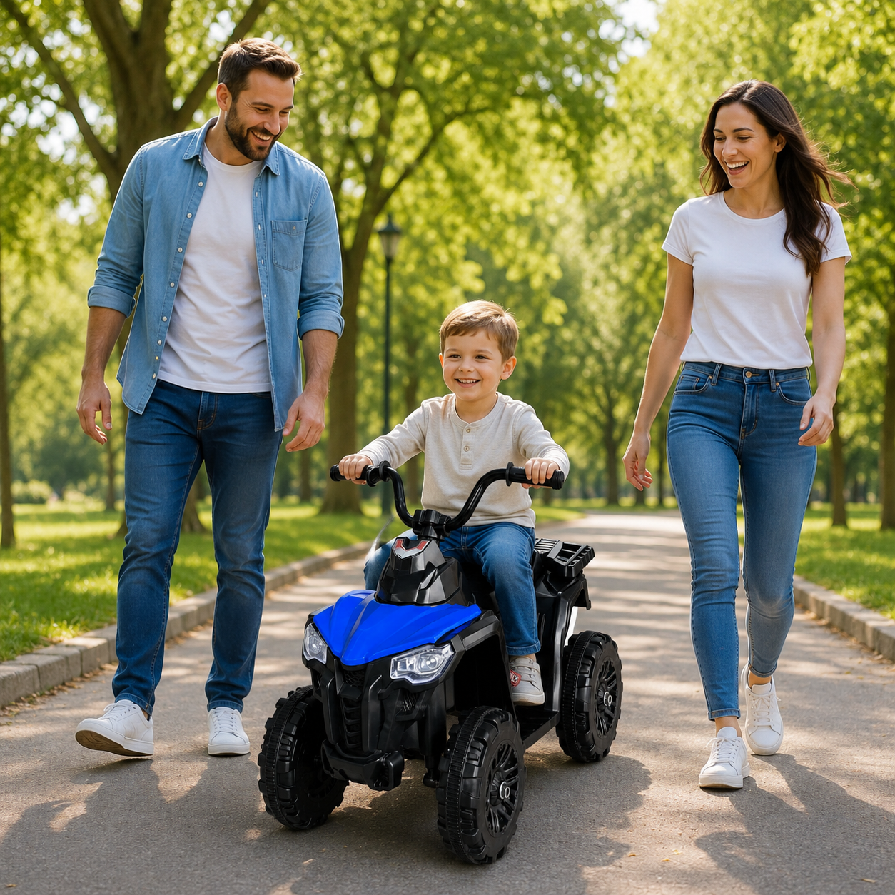 ATV Electric KIDOO pentru Copii 6V, Motor 380, Faruri LED, Pornire cu Buton, Design Off-Road, Albastru