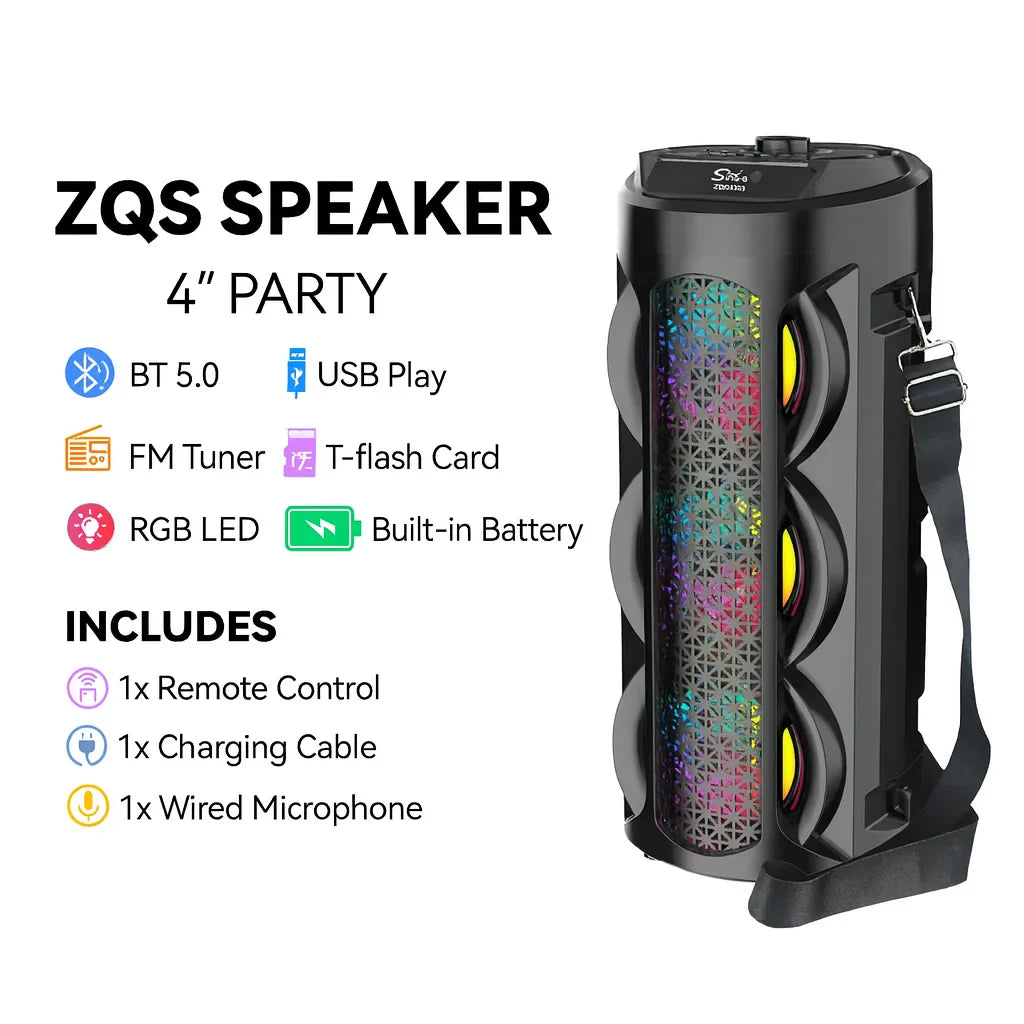 Boxă Portabilă Bluetooth AT Performance ZQS4303 cu Lumini RGB – 4" Party Speaker