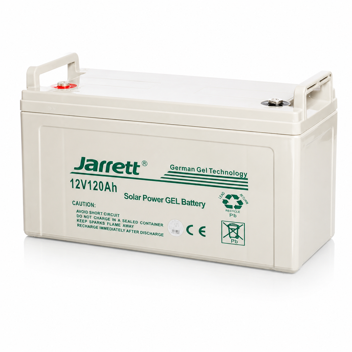 Acumulator Gel JARRETT® 12V 120Ah pentru Panouri Solare și Sisteme Fotovoltaice, Deep Cycle, VRLA GEL