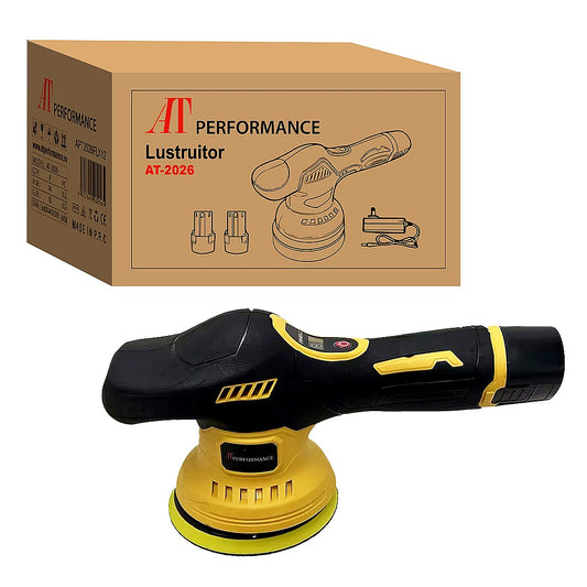 Mașină de Polish Auto Fără Fir AT PERFORMANCE®  cu 2 Acumulatori, 2800-5500 RPM, Disc 125-150mm, Orbită 9mm