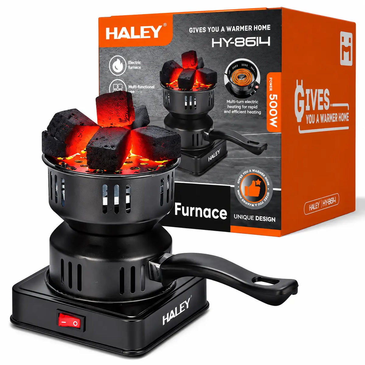 Aprinzător Electric Cărbuni HALEY HY-8614, 500W, 220–240V, 50/60Hz, Multifuncțional, pentru Aprindere Cărbuni, Încălzire, Preparare Cafea, Tămâie și Ceară, 2 Tăvi Incluse