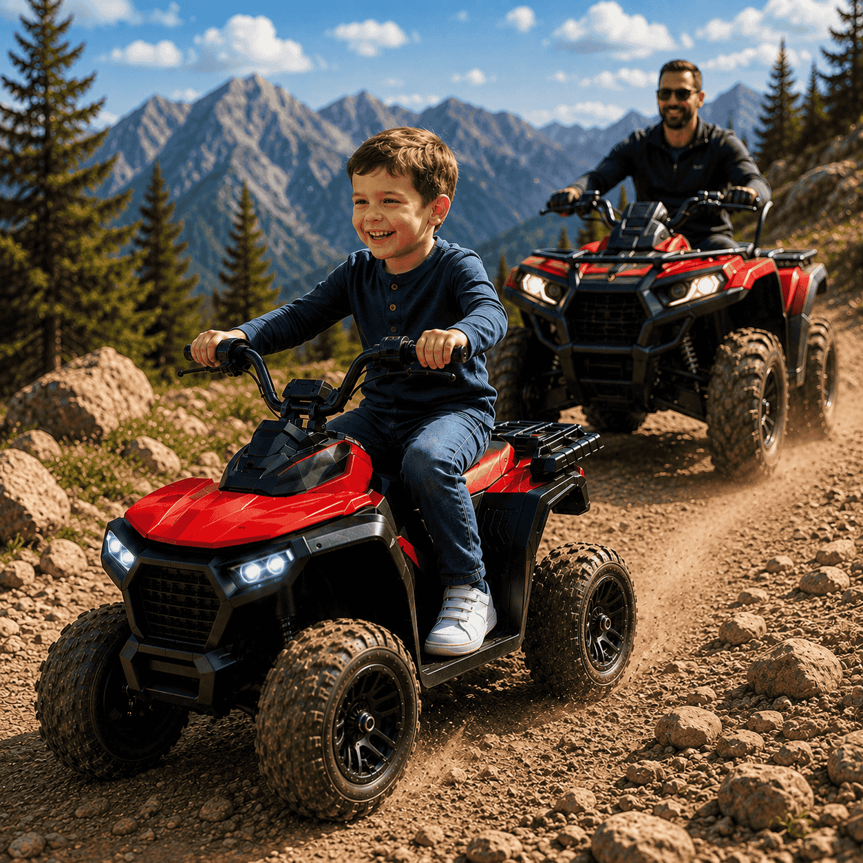 ATV Electric KIDOO pentru Copii 6V, Motor 380, Faruri LED, Pornire cu Buton, Design Off-Road, Roșu