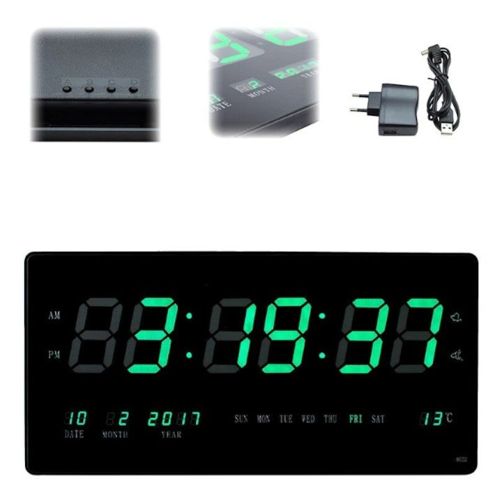 Ceas digital de perete VST-4622, 45 x 22 cm, LED verde