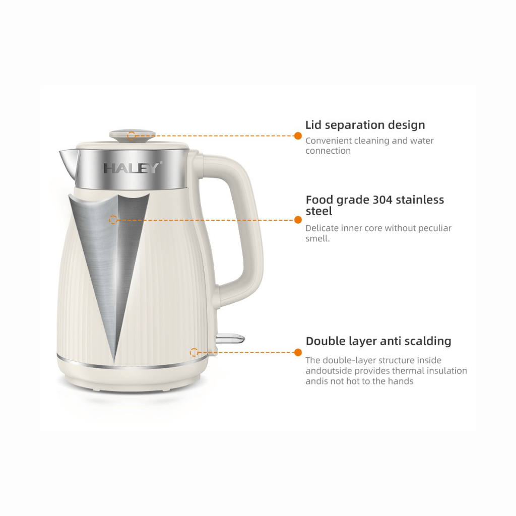 Fierbător Electric Din Plastic 2,2L, HY-8911, 1800W, Interior Din Inox, Oprire Automată 3-Way, Bază 360°