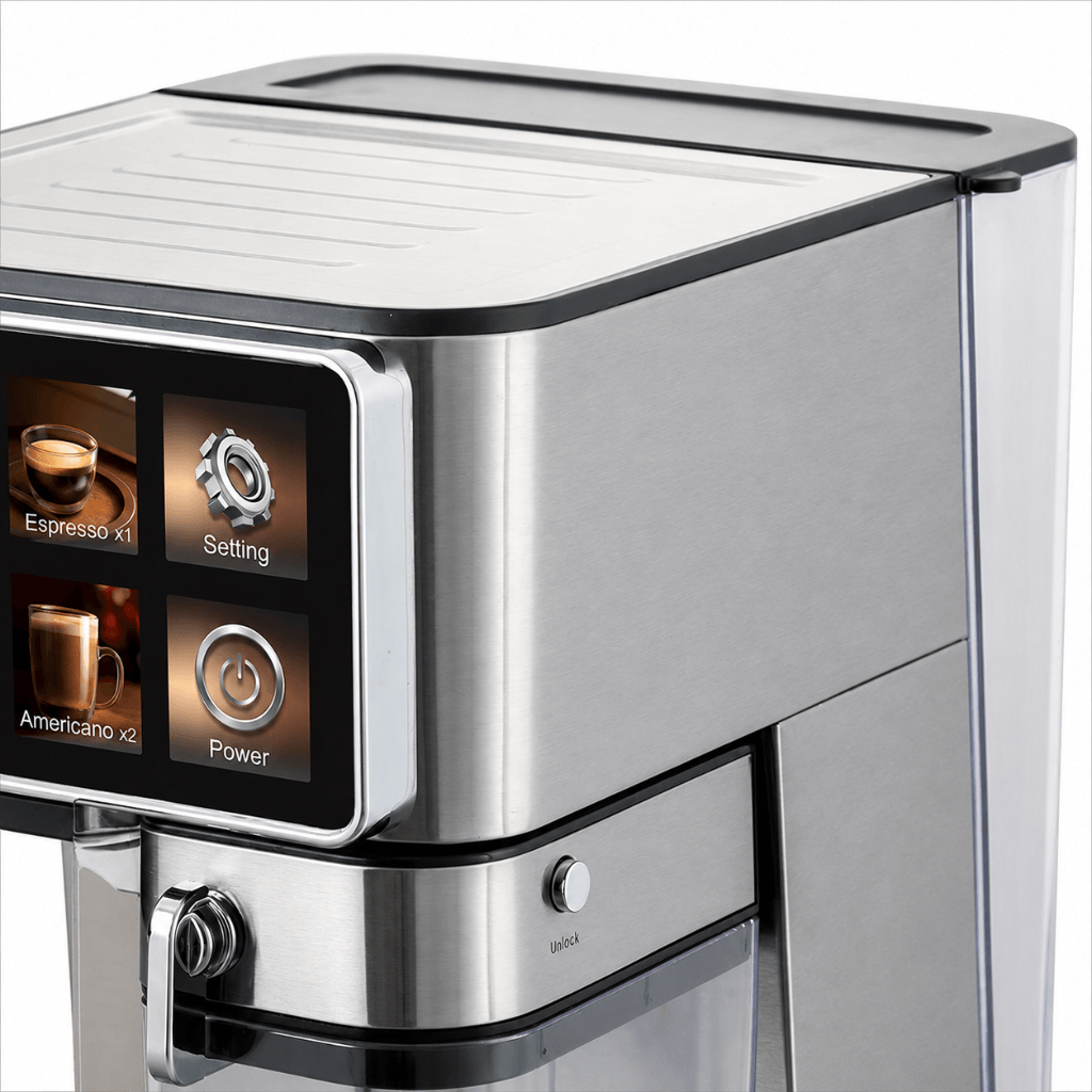 Espressor Automat Cu Ecran Tactil Color, Presiune 20 Bar, Rezervor Apă 1.8L Și Rezervor Lapte 500ml, 1350W, Carcasă Din Oțel Inoxidabil