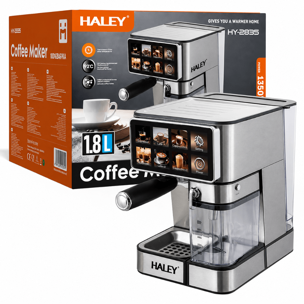 Espressor Automat Cu Ecran Tactil Color, Presiune 20 Bar, Rezervor Apă 1.8L Și Rezervor Lapte 500ml, 1350W, Carcasă Din Oțel Inoxidabil
