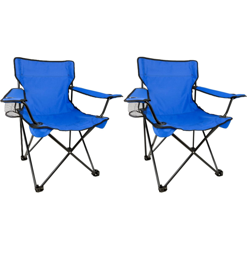Set 2 Scaune pliabile AT PERFORMANCE® – Camping & Plajă, 120 kg, Suport băutură + Genți transport, Portabile, ușoare, pentru drumeții, picnic, pescuit – Albastru