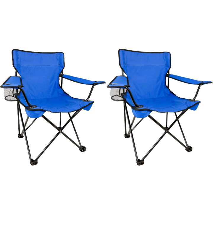 Set 2 Scaune pliabile AT PERFORMANCE® – Camping & Plajă, 120 kg, Suport băutură + Genți transport, Portabile, ușoare, pentru drumeții, picnic, pescuit – Albastru