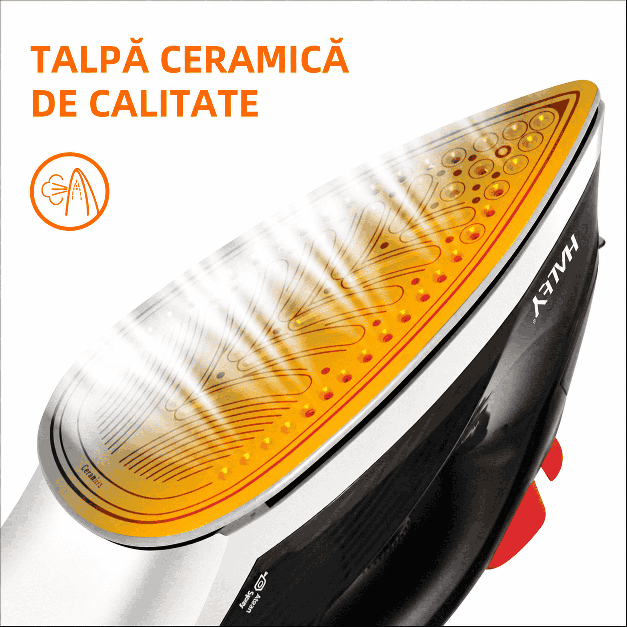 Fier De Călcat Cu Abur HALEY, Talpă Ceramică, Design Ergonomic, Funcții Multiple