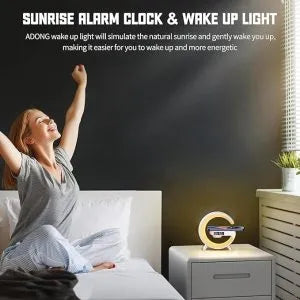 Lampa led RGB de masa 3in1, At Performance, cu Statie incarcare wireless, Muzica Bluetooth, FM, USB, 1500mh, Alb