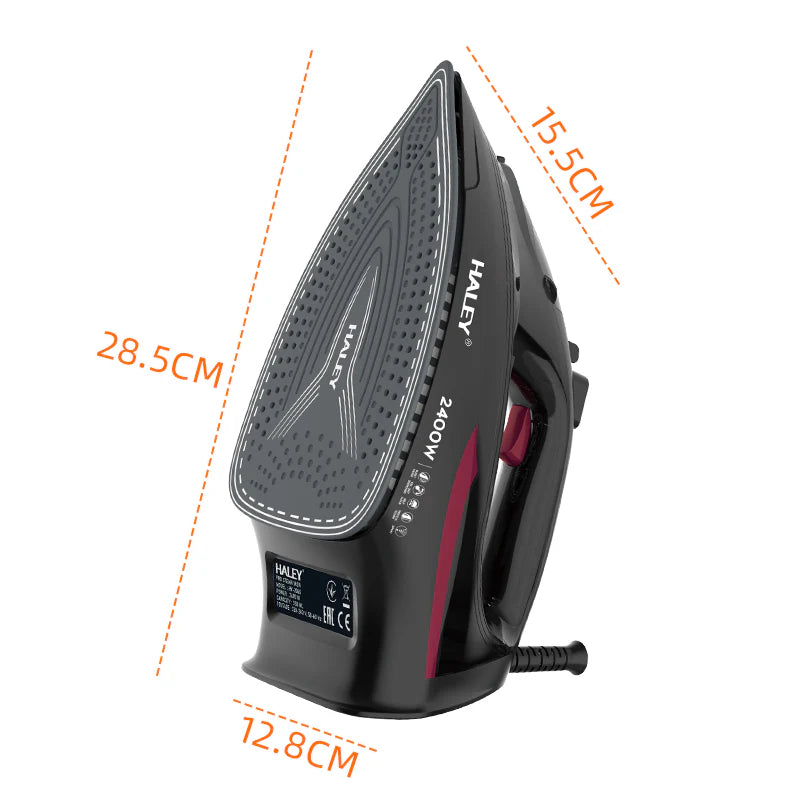 Fier de călcat cu abur HALEY® HY-2060, 2400W, Talpă ceramică, Abur vertical, Auto-curățare, Cablu 1.5m, Negru