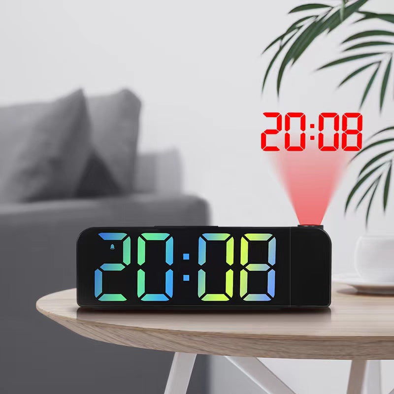 Ceas digital cu afisaj LED AT PERFORMANCE®, cu funtie de alarma si intensitate reglabila, proiector rotativ cu ora, Negru.