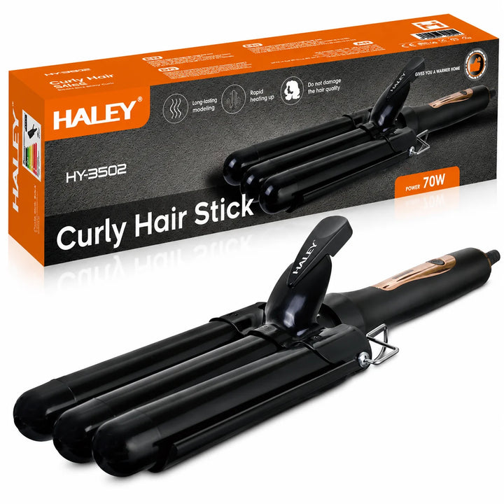 Ondulator De Păr Triplu Haley HY-3502, 70W, Ceramică Cu Turmalină, Pentru Bucle Și Valuri
