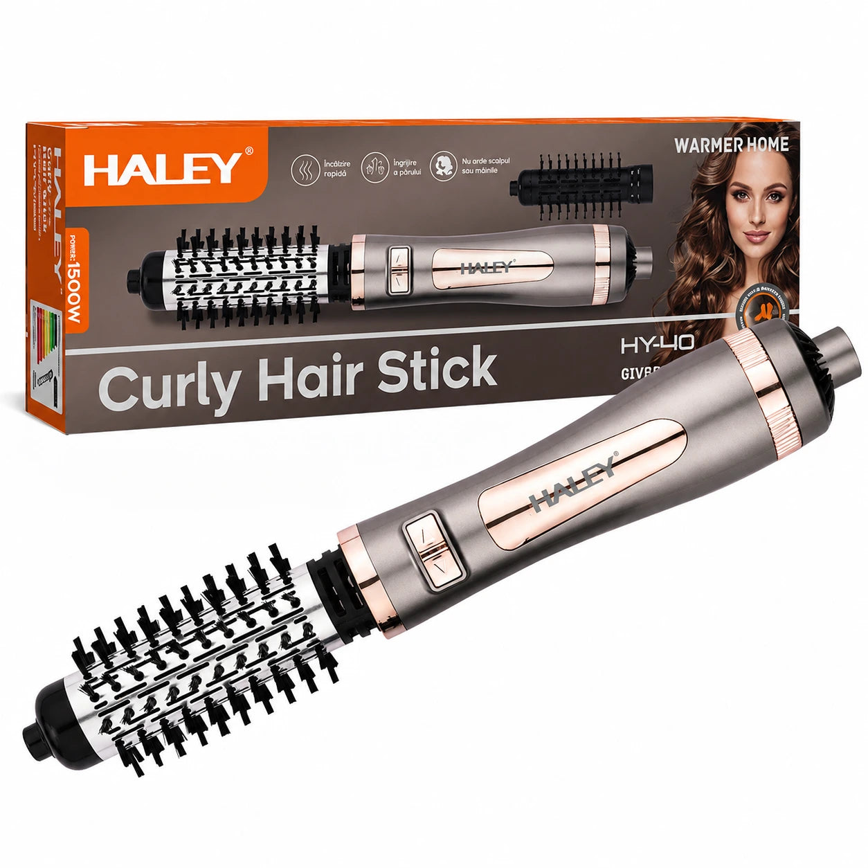 Perie Rotativă Pentru Păr Haley HY-4035, 1500W, 3 Viteze, Rotire În Ambele Direcții, Pentru Ondulare Și Îndreptare
