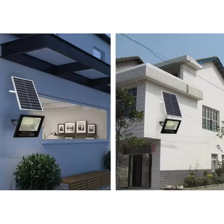 Proiector LED/Lampa solara de exterior AT PERFORMANCE®, Rezistent la Apa IP66, cu Panou Solar, 220 LED SMD, 100W, Senzor de lumina, Timer, cu Telecomanda, 2 moduri de iluminat, kit montaj inclus, Lumina Rece.
