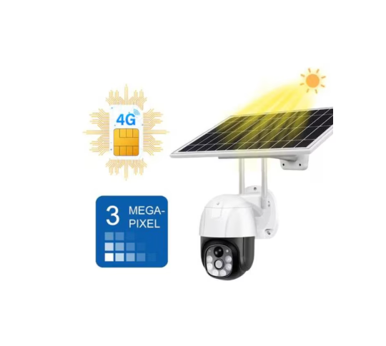 Camera de Supraveghere, AT PERFORMANCE ®, cu Incarcare Solara 4G- SIM, 3 MP, FullHD, Rotire din Aplicatie, 6 acumulatori inclusi, alarma miscare, Interior si Exterior Rezistenta la apa, Alba