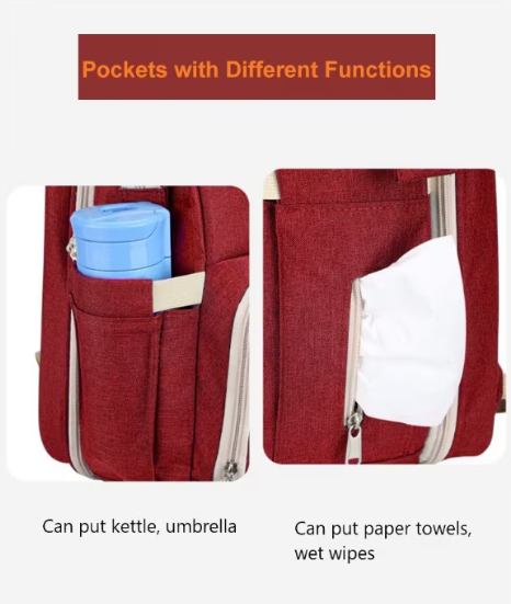 Rucsac 3-in-1 pentru bebelusi, cu spatiu pentru schimbat scutece pliabil integrat, At Performance, impermeabila, 39x30x18cm, Rosu