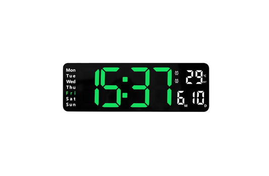 Ceas digital de perete, AT PERFORMANCE®, afisaj verde, data si temperatura, negru