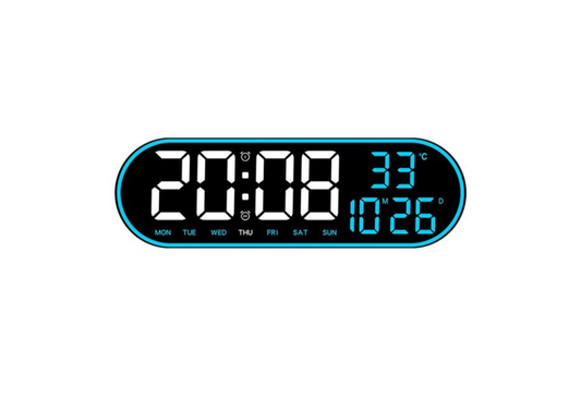 Ceas de perete digital LED, AT PERFORMANCE®, telecomanda, albastru
