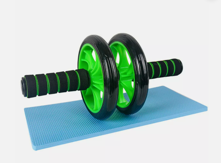 Roata dubla Fitness AT PERFORMANCE®, antiaderenta pentru abdomen, albastra.