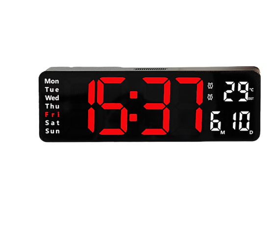 Ceas digital de perete/birou, cu alarma, calendar, afisaj temperatura, rosu
