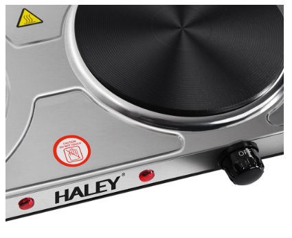Plita Electrica HALEY HY-1893, 2 Zone de Gatit, Putere 1500W + 1000W, Design Elegant din Otel Inoxidabil