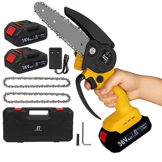 Mini Fierăstrău Electric AT PERFORMANCE® 36V cu Lanț de 6 Inch, 2 Acumulatori Li-Ion, Încărcător Rapid și Valiză de Transport