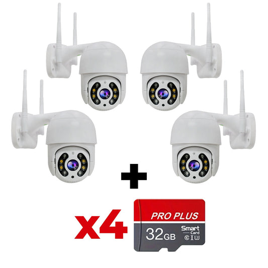 Set 4 Camere de Supraveghere + 4 Carduri 32Gb CADOU 🎁 WIFI, 5MP, Exterior/Interior, Ultra HD 4K, 10X Zoom, Rotire 360°