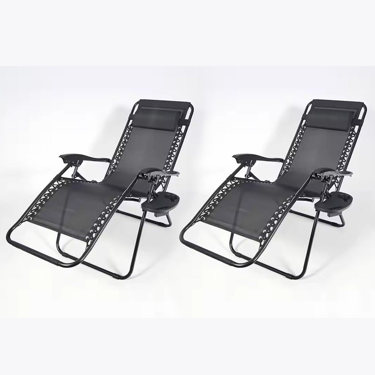 Set 2 Șezlonguri Portabile  AT PERFORMANCE®, de Lux, Modern, Scaun Reclinabil, Pliabil pentru Plajă și Grădină, cu Suport pentru Pahare