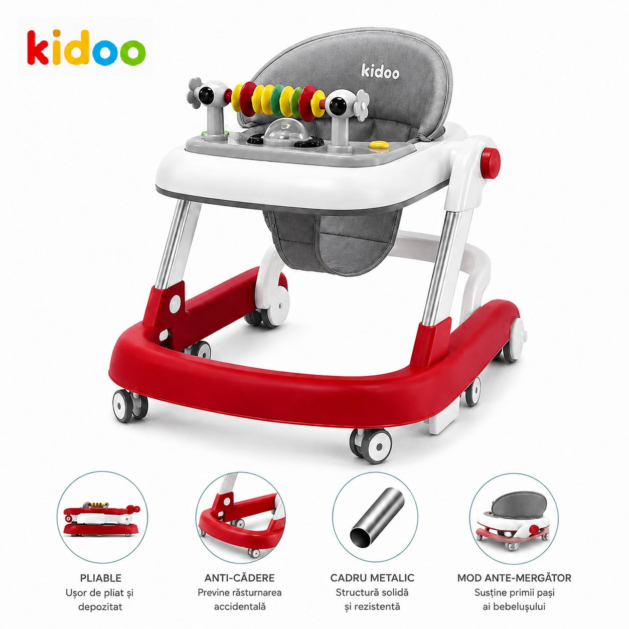 Premergător educațional 3 în 1 KIDOO®, pentru copii | Masuță, Premergător ; Antemergător | Reglabil, Muzical, Anti-cădere